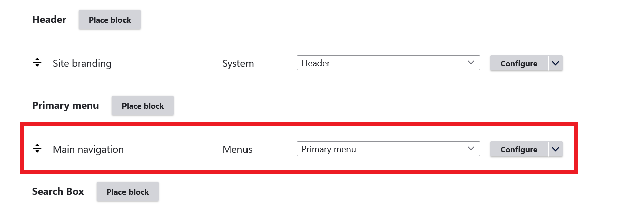Drupal main menu block layout