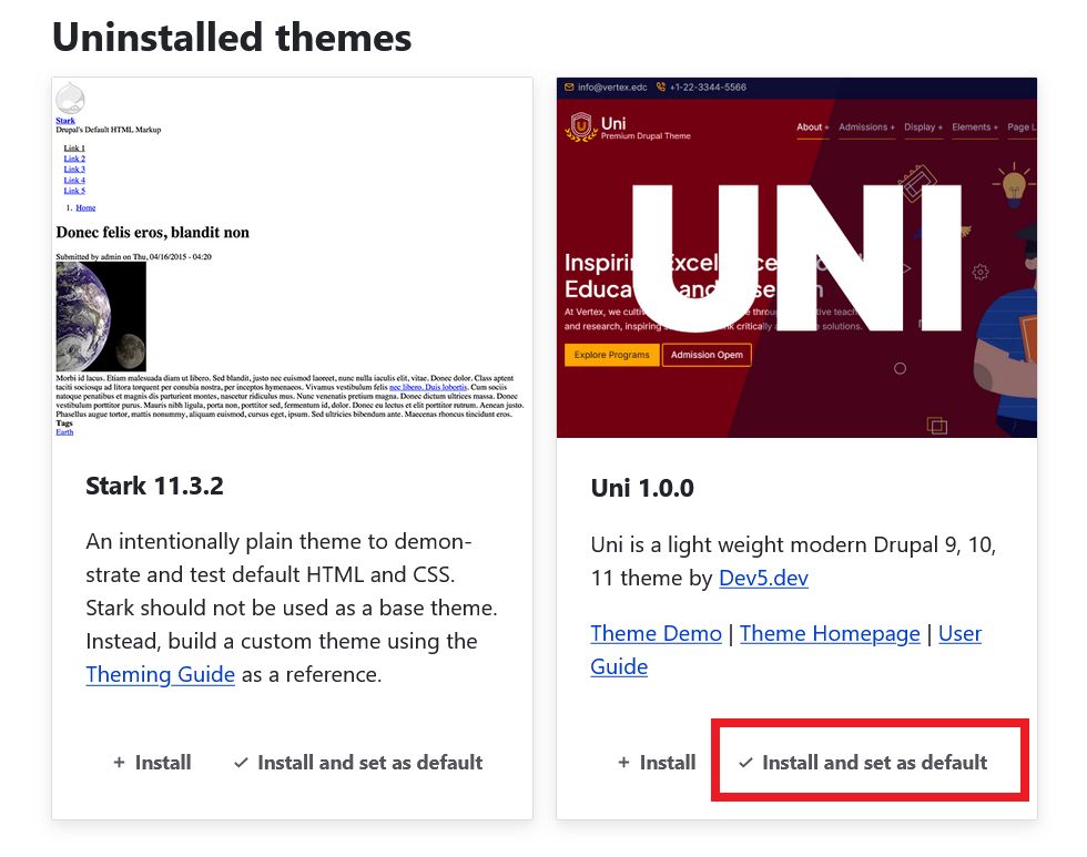 install Uni Drupal theme.